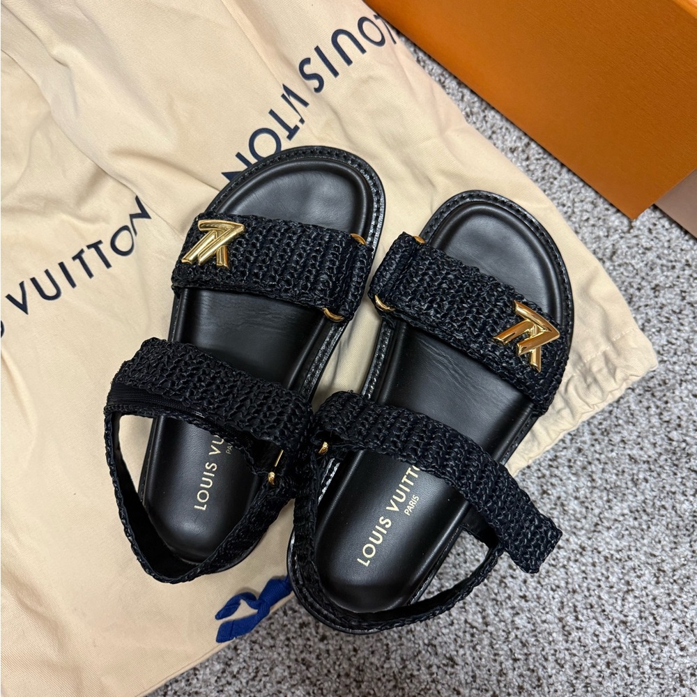 Louis Vuitton Black and Gold Women's Sandals - Picture 4 of 9